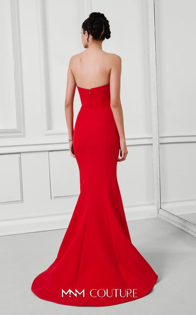 Fouad Sarkis F03100 Asymmetric Red Gown with Beaded Embroidery