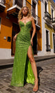 Vestido de fiesta Nox Anabel F1470 con lentejuelas, escote en V y sin tirantes