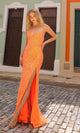 Vestido de fiesta Nox Anabel F1470 con lentejuelas, escote en V y sin tirantes