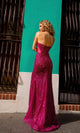 Vestido de fiesta Nox Anabel F1470 con lentejuelas, escote en V y sin tirantes
