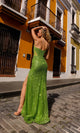 Vestido de fiesta Nox Anabel F1470 con lentejuelas, escote en V y sin tirantes