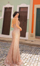 Vestido de fiesta Nox Anabel F1470 con lentejuelas, escote en V y sin tirantes