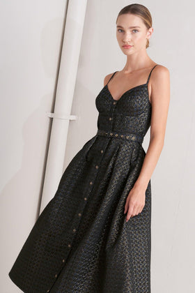 Flying Tomato 1763 Navy/Gold Sweetheart Midi Dress