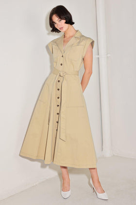 Flying Tomato 1933 Khaki Cap Sleeve Midi Dress