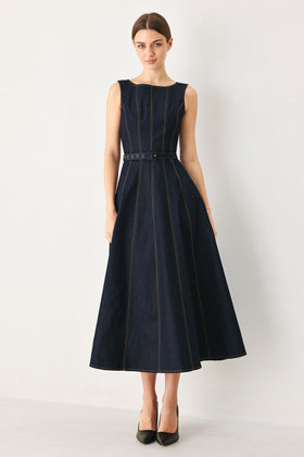 Flying Tomato 2332 Dark Denim Sleeveless Midi Dress