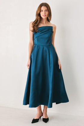 Flying Tomato 2401-A Asymmetrical Strapless Circle Skirt Midi Dress