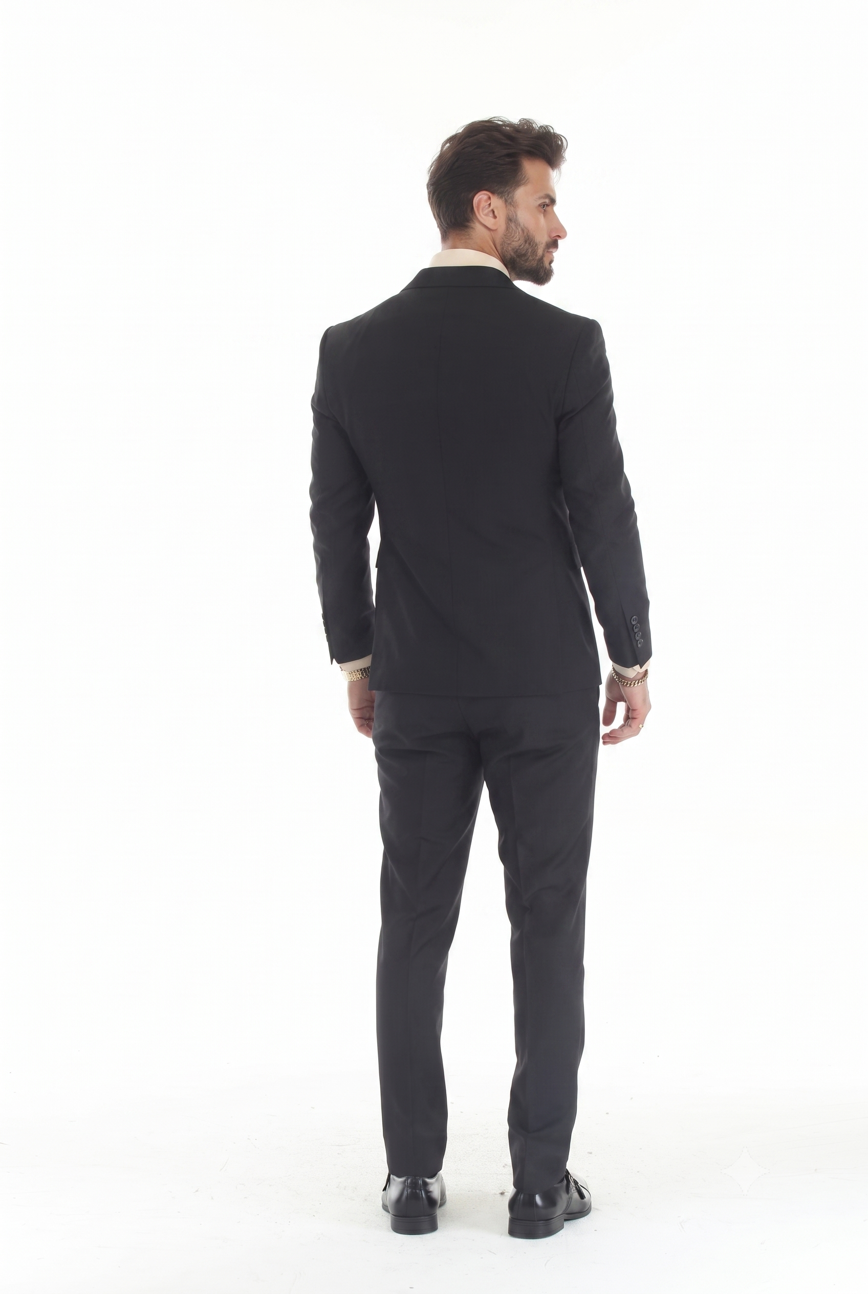 Black Men's 3-Piece Suit: Notch Lapel Jacket, Double-Breasted Vest & Pants, Active 2-Way Stretch Fabric