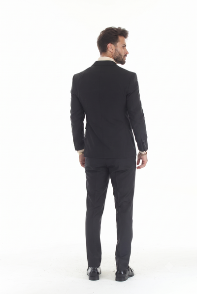Black Men's 3-Piece Suit: Notch Lapel Jacket, Double-Breasted Vest & Pants, Active 2-Way Stretch Fabric