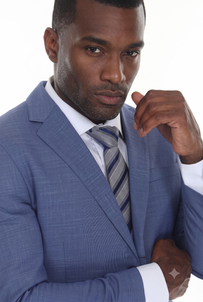 Blue Men's 3-Piece Suit: Notch Lapel Jacket, Double-Breasted Vest & Pants, Active 2-Way Stretch Fabric