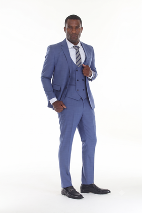 Blue Men's 3-Piece Suit: Notch Lapel Jacket, Double-Breasted Vest & Pants, Active 2-Way Stretch Fabric