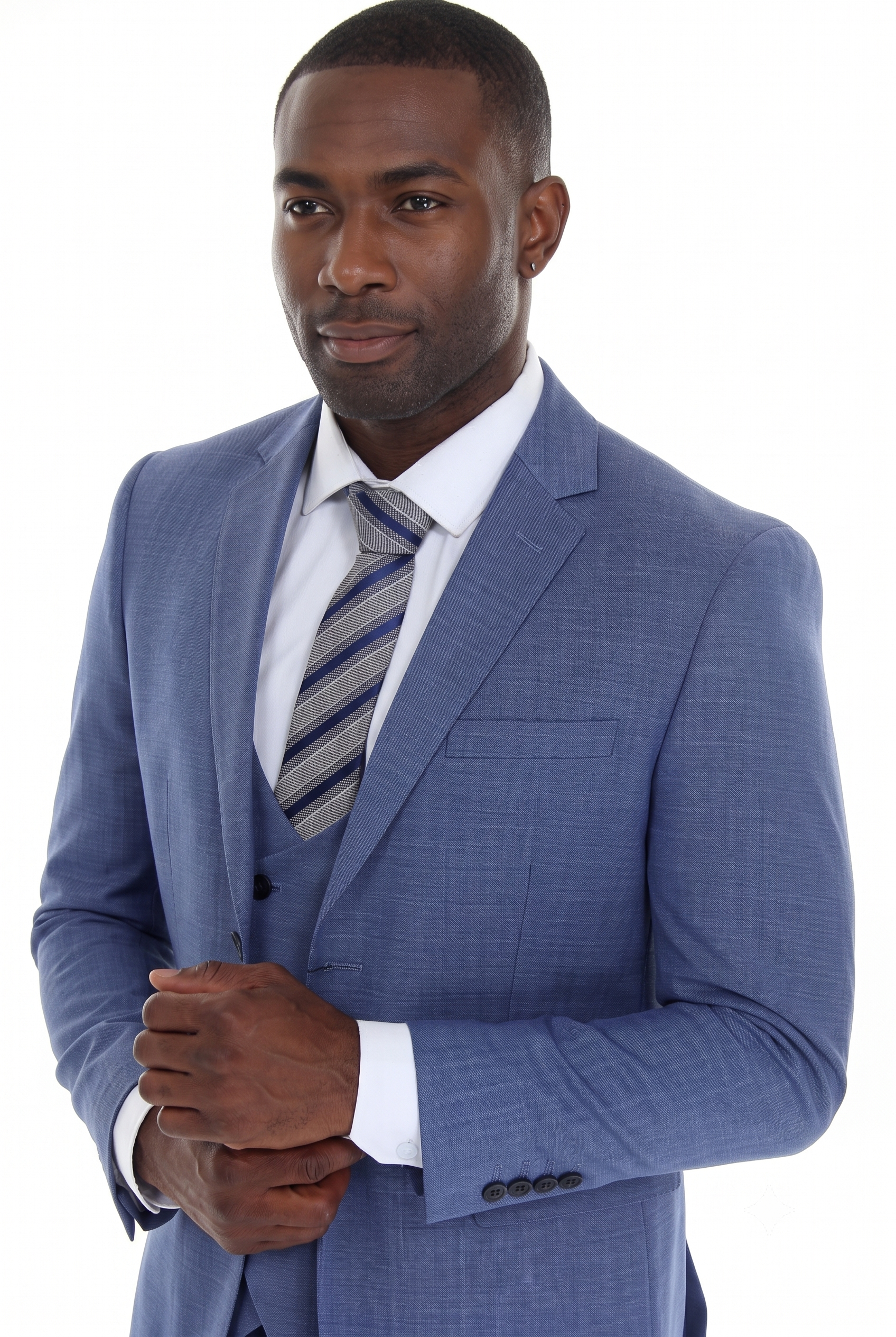 Blue Men's 3-Piece Suit: Notch Lapel Jacket, Double-Breasted Vest & Pants, Active 2-Way Stretch Fabric