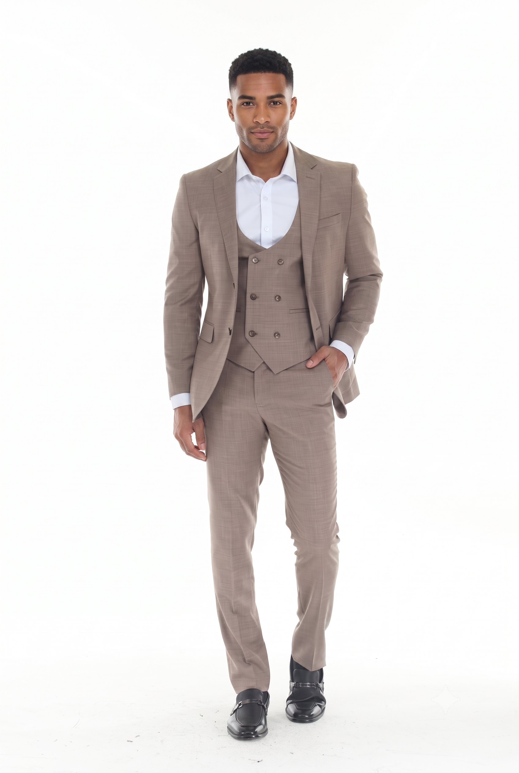 Brige Men's 3-Piece Suit: Notch Lapel Jacket, Double-Breasted Vest & Pants, Active 2-Way Stretch Fabric