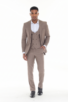 Brige Men's 3-Piece Suit: Notch Lapel Jacket, Double-Breasted Vest & Pants, Active 2-Way Stretch Fabric