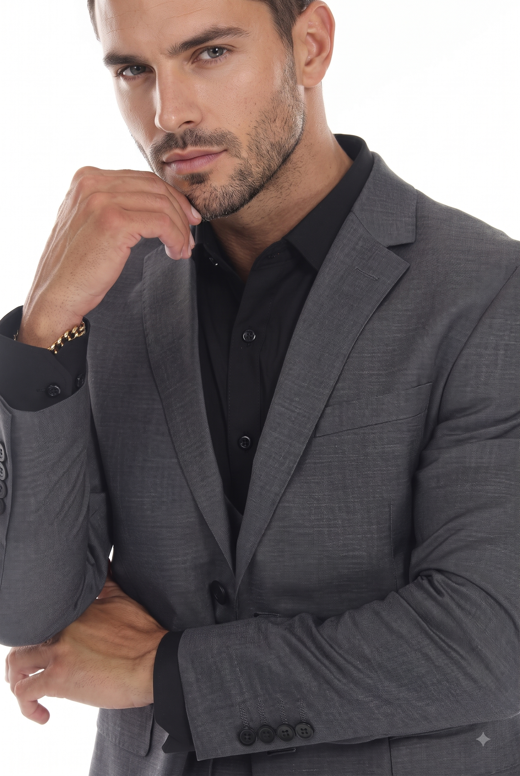 Gray Men's 3-Piece Suit: Notch Lapel Jacket, Double-Breasted Vest & Pants, Active 2-Way Stretch Fabric