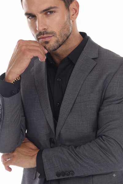Gray Men's 3-Piece Suit: Notch Lapel Jacket, Double-Breasted Vest & Pants, Active 2-Way Stretch Fabric