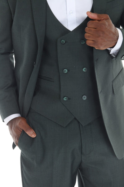 Green Men's 3-Piece Suit: Notch Lapel Jacket, Double-Breasted Vest & Pants, Active 2-Way Stretch Fabric