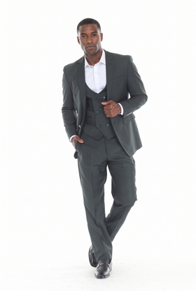 Green Men's 3-Piece Suit: Notch Lapel Jacket, Double-Breasted Vest & Pants, Active 2-Way Stretch Fabric