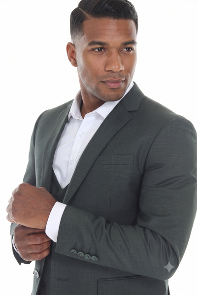 Green Men's 3-Piece Suit: Notch Lapel Jacket, Double-Breasted Vest & Pants, Active 2-Way Stretch Fabric