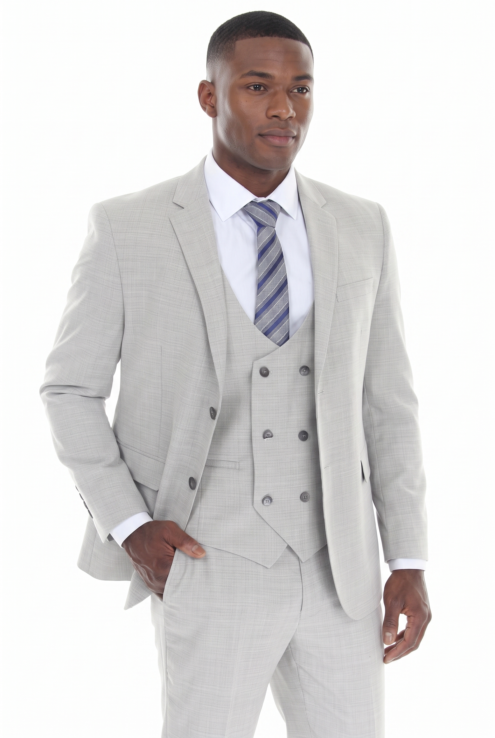 Sliver Men's 3-Piece Suit: Notch Lapel Jacket, Double-Breasted Vest & Pants, Active 2-Way Stretch Fabric