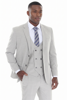 Sliver Men's 3-Piece Suit: Notch Lapel Jacket, Double-Breasted Vest & Pants, Active 2-Way Stretch Fabric