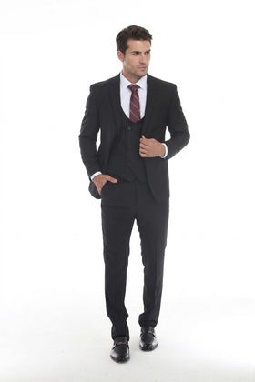 Men's 3-Piece Slim Fit Suit with Notch Lapel Jacket and Double-Breasted Vest for Business Occasions