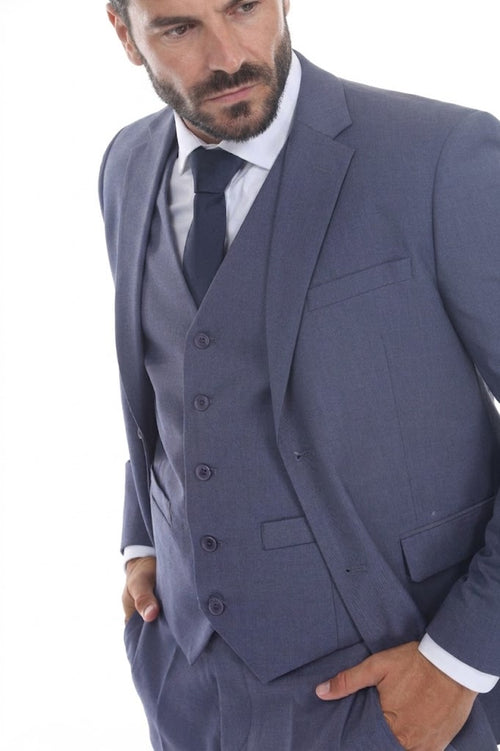 Three-Piece Slim Fit Suit with Notch Lapel Jacket and Double-Breasted Vest in 2-Way Stretch Fabric