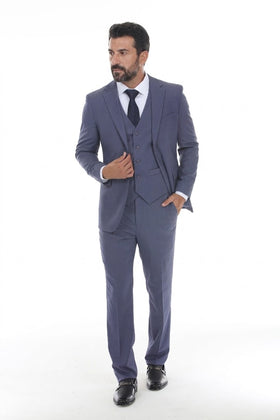 Three-Piece Slim Fit Suit with Notch Lapel Jacket and Double-Breasted Vest in 2-Way Stretch Fabric