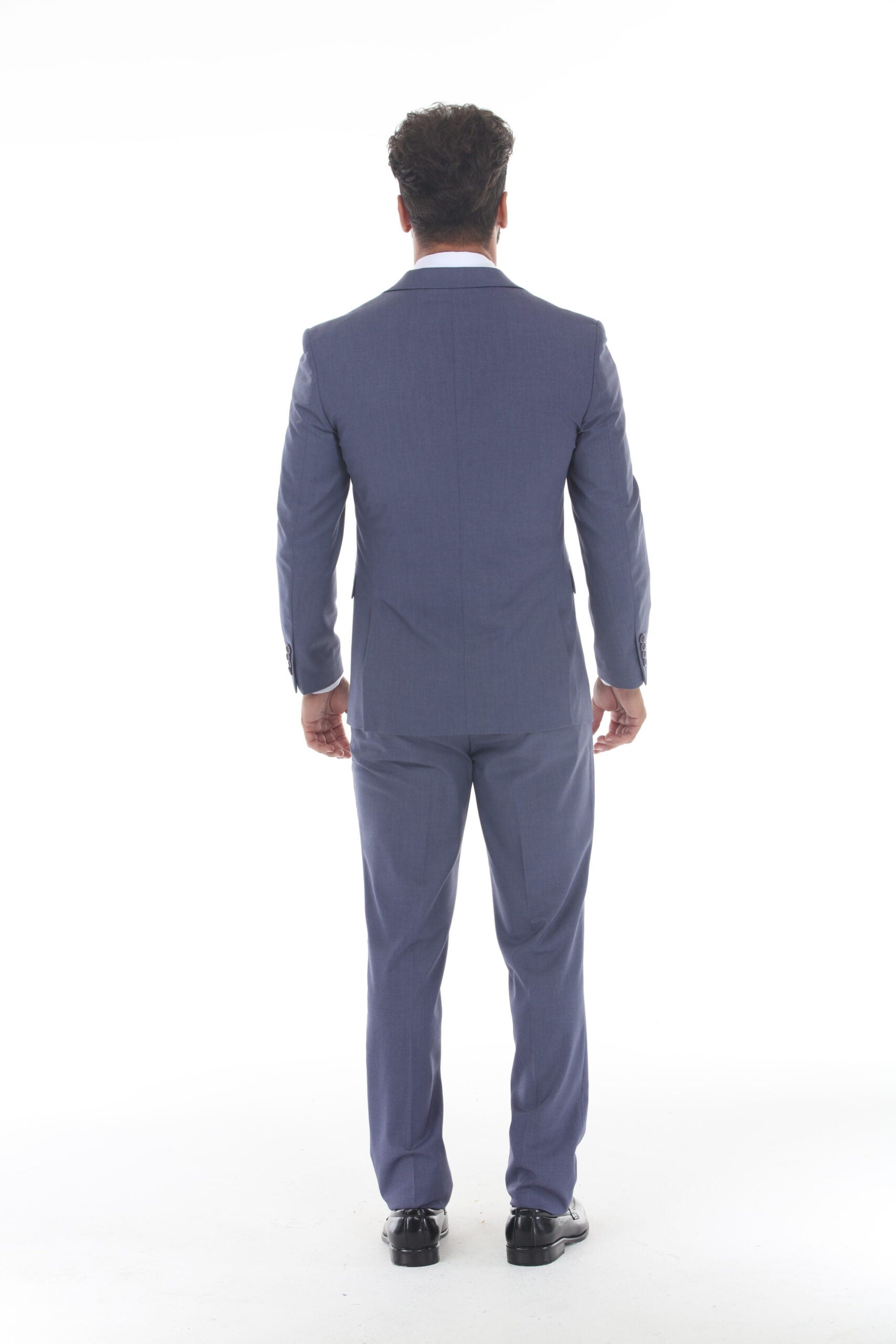 Three-Piece Slim Fit Suit with Notch Lapel Jacket and Double-Breasted Vest in 2-Way Stretch Fabric