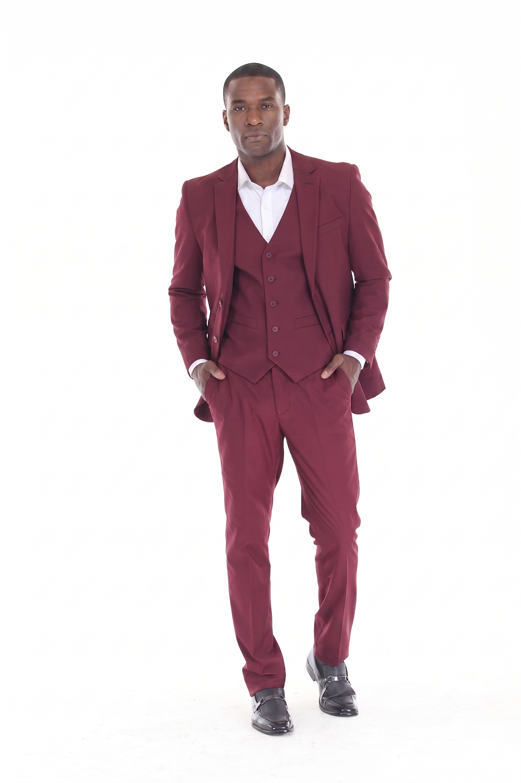 Men's 3-Piece Slim Fit Suit with Notch Lapel Blazer and Double-Breasted Vest for Formal Events