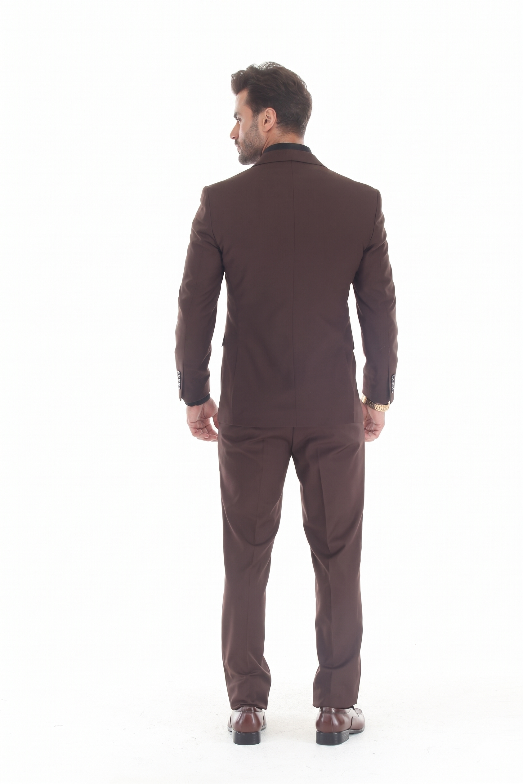 Choclate Brown Men's 3-Piece Tailored Slim Fit Suit with Notch Lapel Blazer, Double-Breasted Vest