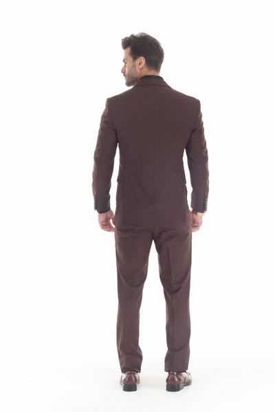 Choclate Brown Men's 3-Piece Tailored Slim Fit Suit with Notch Lapel Blazer, Double-Breasted Vest