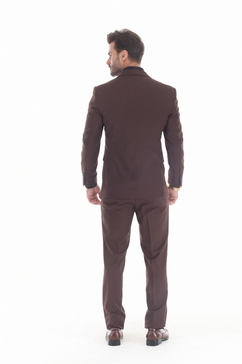 Choclate Brown Men's 3-Piece Tailored Slim Fit Suit with Notch Lapel Blazer, Double-Breasted Vest