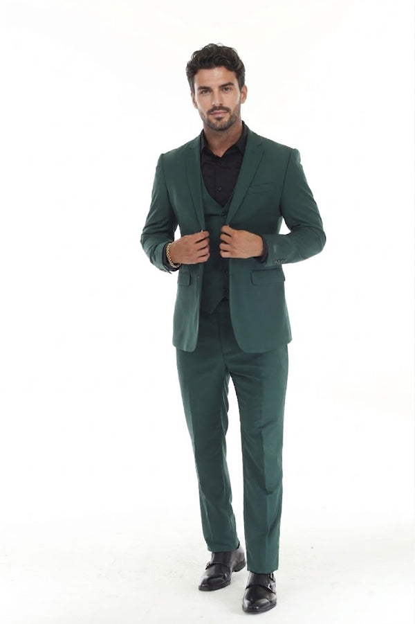 3-Piece Men's Suit with Notch Lapel Blazer, Double-Breasted Vest, and Active 2-Way Stretch Fabric
