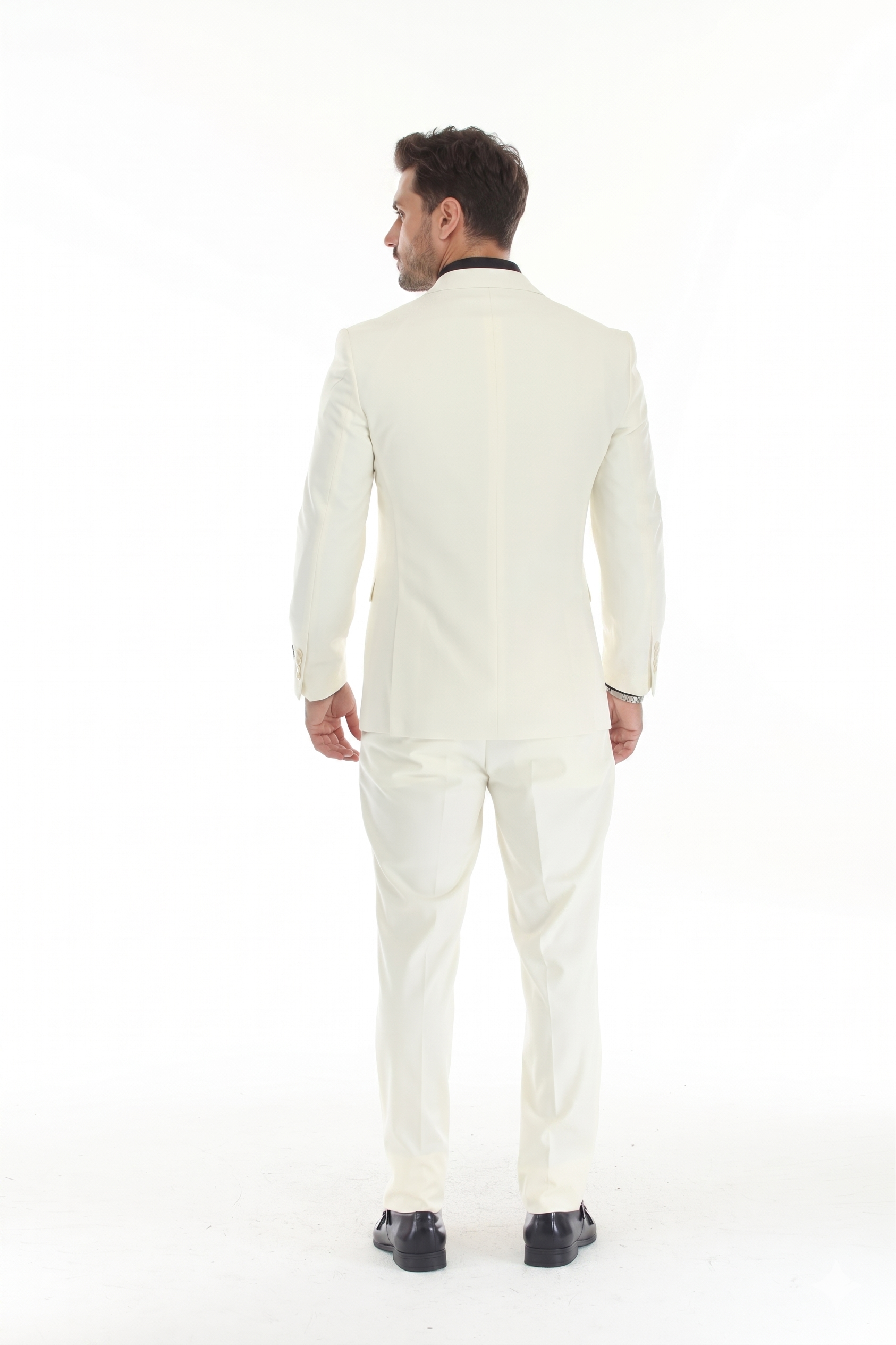 Ivory Men's 3-Piece Tailored Slim Fit Suit with Notch Lapel Blazer, Double-Breasted Vest