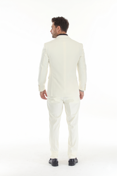 Ivory Men's 3-Piece Tailored Slim Fit Suit with Notch Lapel Blazer, Double-Breasted Vest