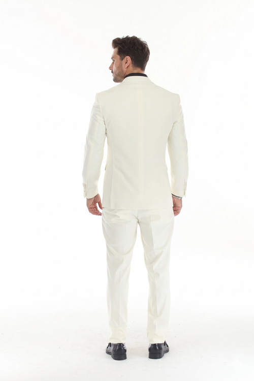 Ivory Men's 3-Piece Tailored Slim Fit Suit with Notch Lapel Blazer, Double-Breasted Vest