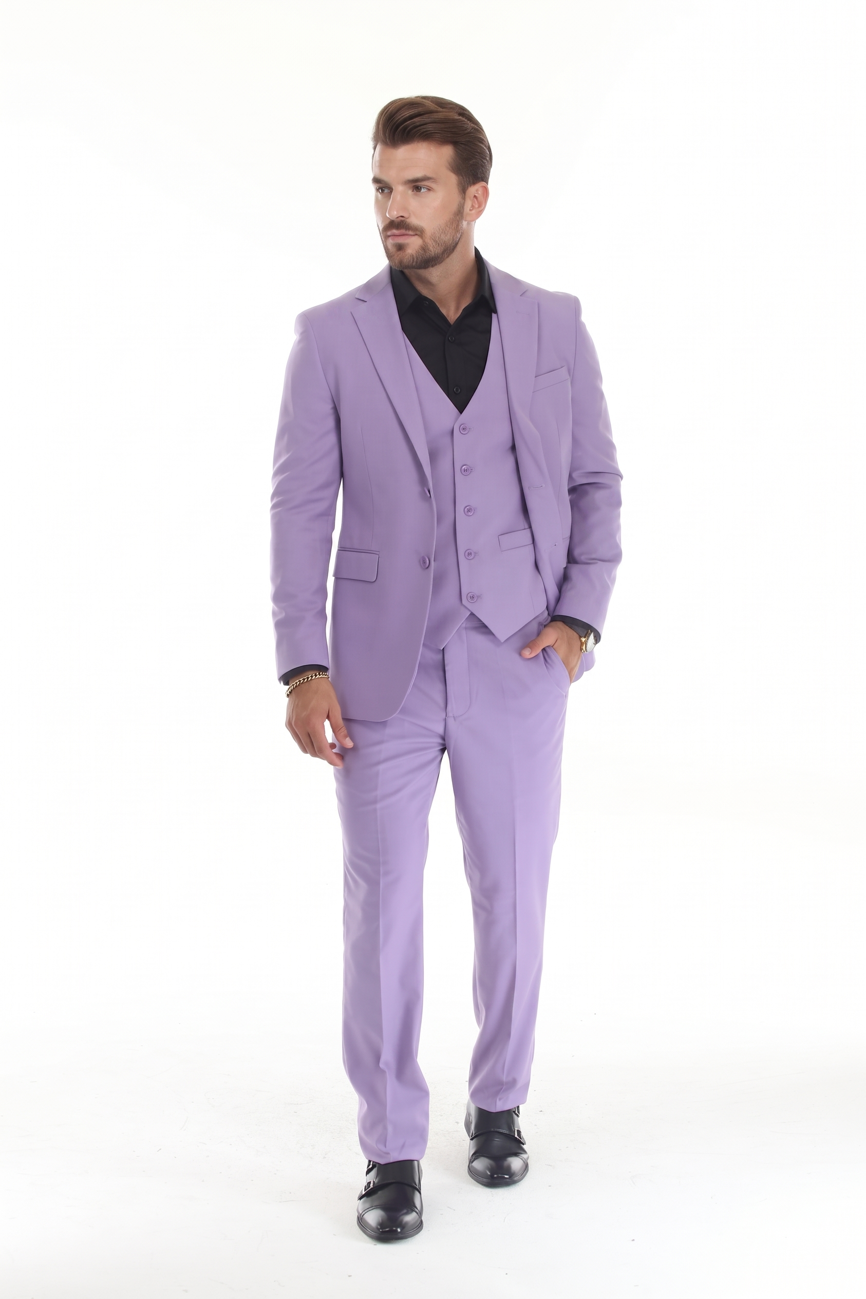 3-Piece Slim Fit Suit with Notch Lapel Blazer and Double-Breasted Vest in 2-Way Stretch Fabric