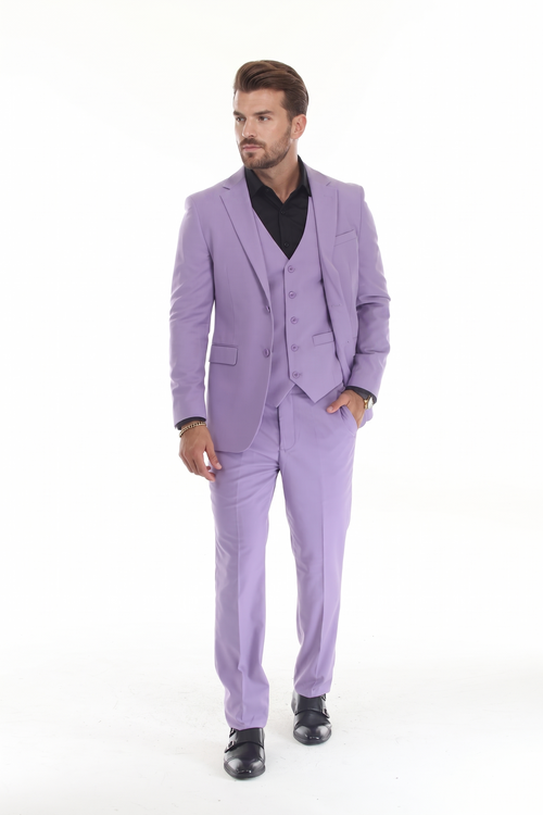 3-Piece Slim Fit Suit with Notch Lapel Blazer and Double-Breasted Vest in 2-Way Stretch Fabric