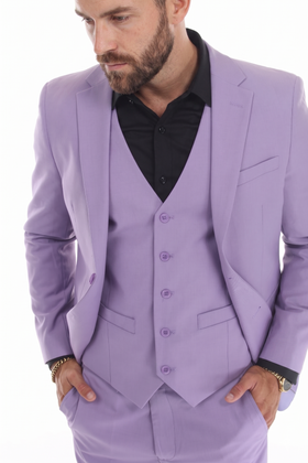 3-Piece Slim Fit Suit with Notch Lapel Blazer and Double-Breasted Vest in 2-Way Stretch Fabric
