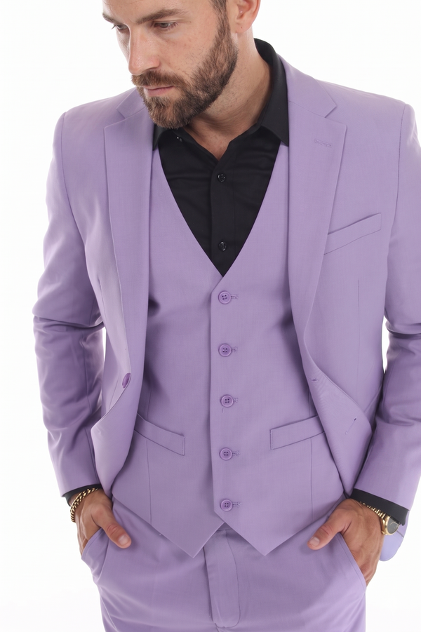3-Piece Slim Fit Suit with Notch Lapel Blazer and Double-Breasted Vest in 2-Way Stretch Fabric
