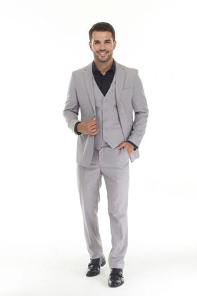 Men's 3-Piece Slim Fit Suit with Notch Lapel Blazer and Double Breast Vest in 2-Way Stretch Fabric