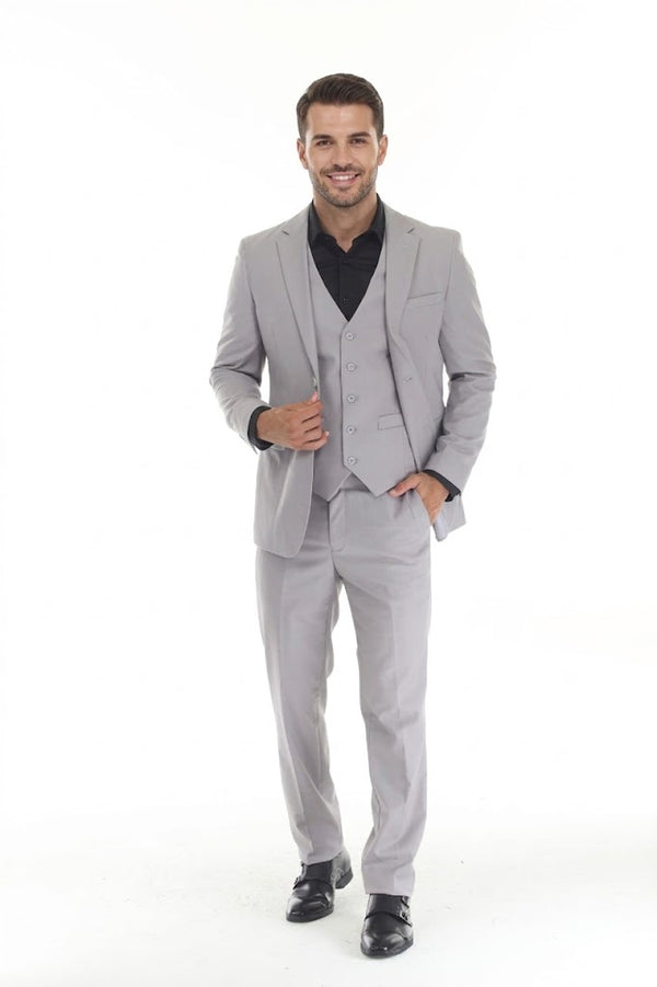 Men's 3-Piece Slim Fit Suit with Notch Lapel Blazer and Double Breast Vest in 2-Way Stretch Fabric