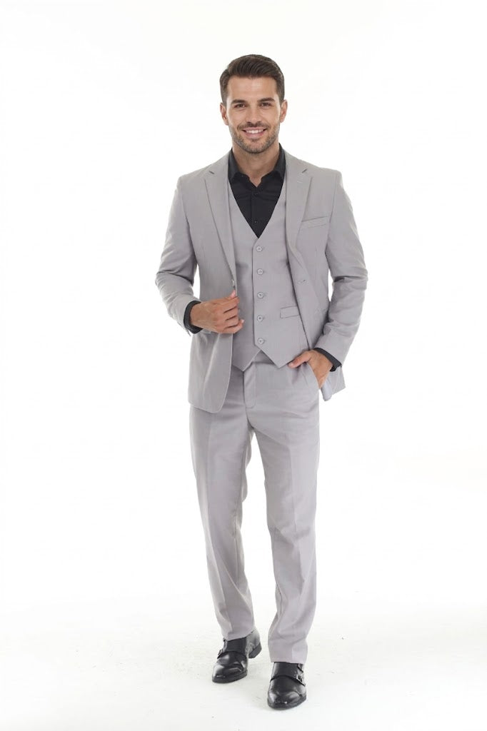 Men's 3-Piece Slim Fit Suit with Notch Lapel Blazer and Double Breast Vest in 2-Way Stretch Fabric