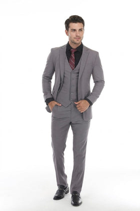 Men's 3-Piece Suit with Notch Lapel Blazer and Double-Breasted Vest in 2-Way Stretch Fabric
