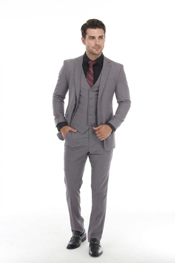 Men's 3-Piece Suit with Notch Lapel Blazer and Double-Breasted Vest in 2-Way Stretch Fabric