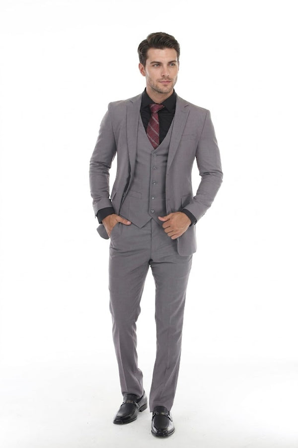 Men's 3-Piece Suit with Notch Lapel Blazer and Double-Breasted Vest in 2-Way Stretch Fabric