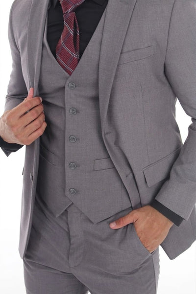 Men's 3-Piece Suit with Notch Lapel Blazer and Double-Breasted Vest in 2-Way Stretch Fabric