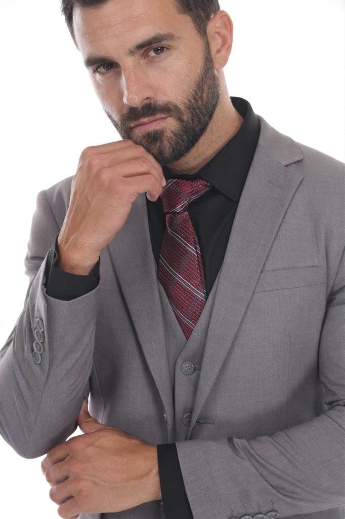 Men's 3-Piece Suit with Notch Lapel Blazer and Double-Breasted Vest in 2-Way Stretch Fabric