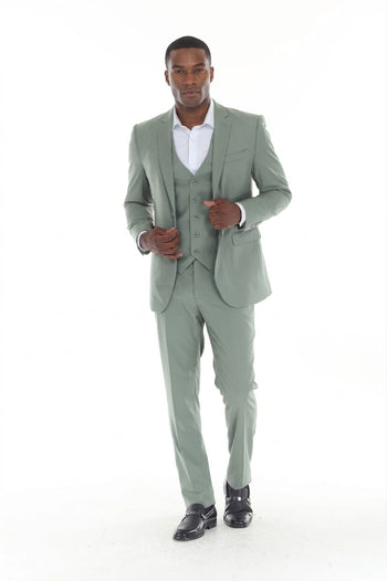 Men's 3-Piece Slim Fit Suit with Notch Lapel Blazer and Double-Breasted Vest for Formal Events
