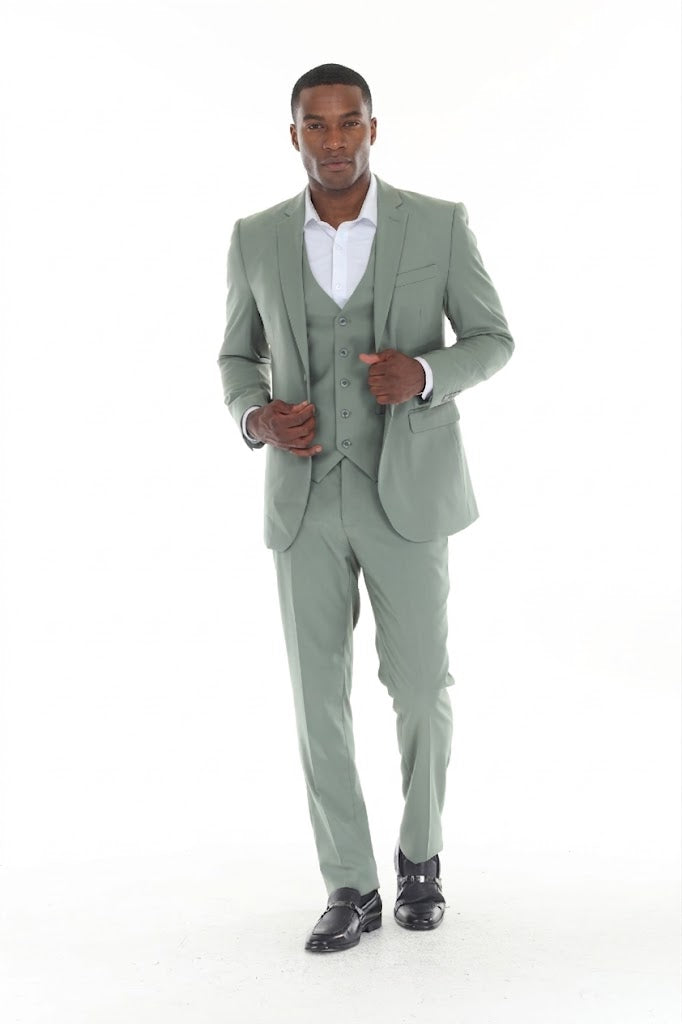 Men's 3-Piece Slim Fit Suit with Notch Lapel Blazer and Double-Breasted Vest for Formal Events
